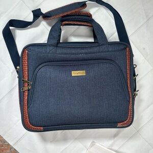 Tommy Bahama Royce Travel Briefcase For Laptops Navy Blue With Accents 16.5”